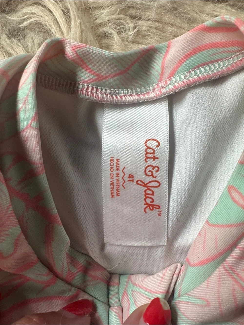 Cat & Jack Pink and Mint Long-Sleeve One-Piece Swimsuit